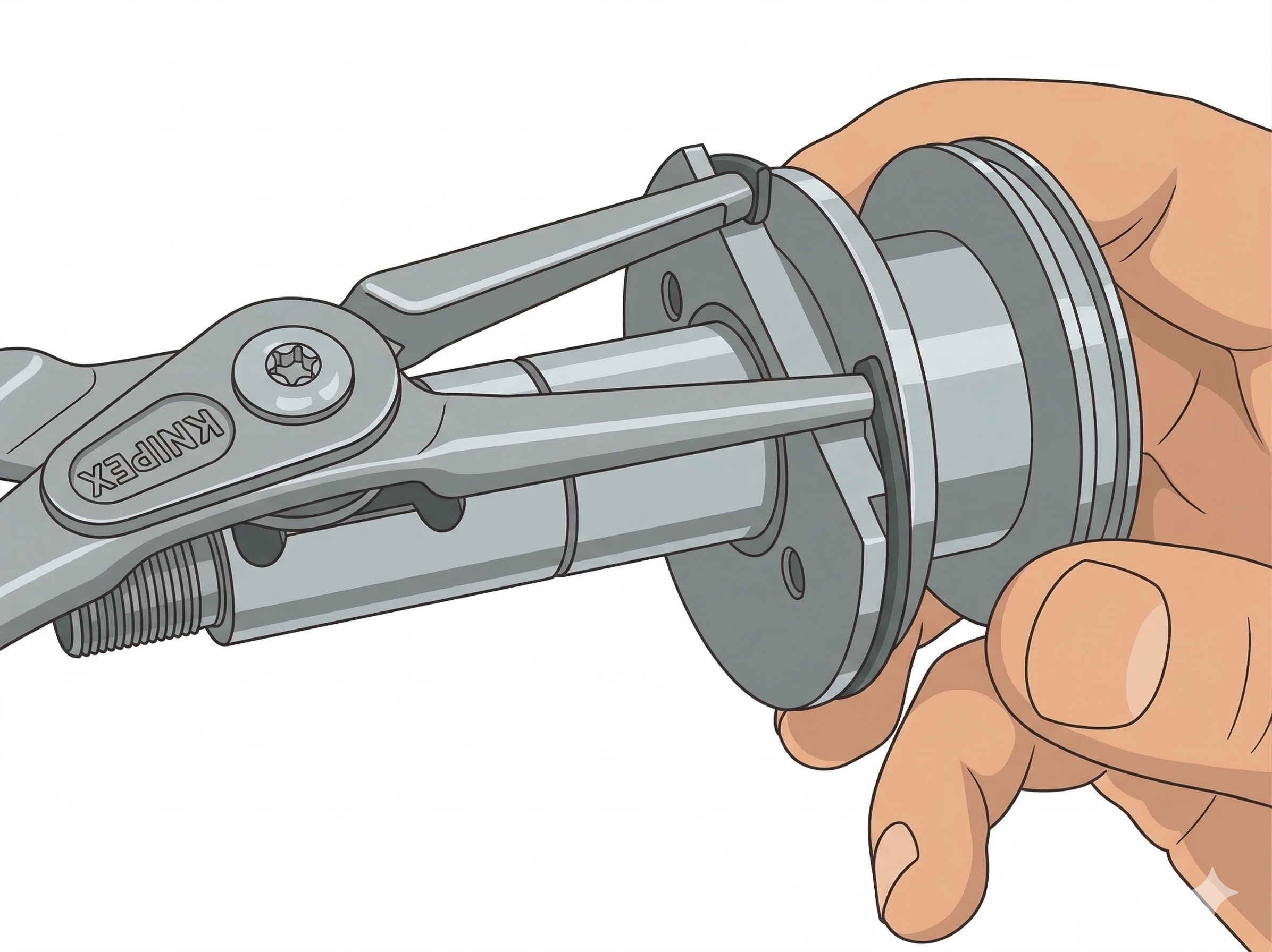 Step 1: Compress retainer ring and remove clamp feed shaft