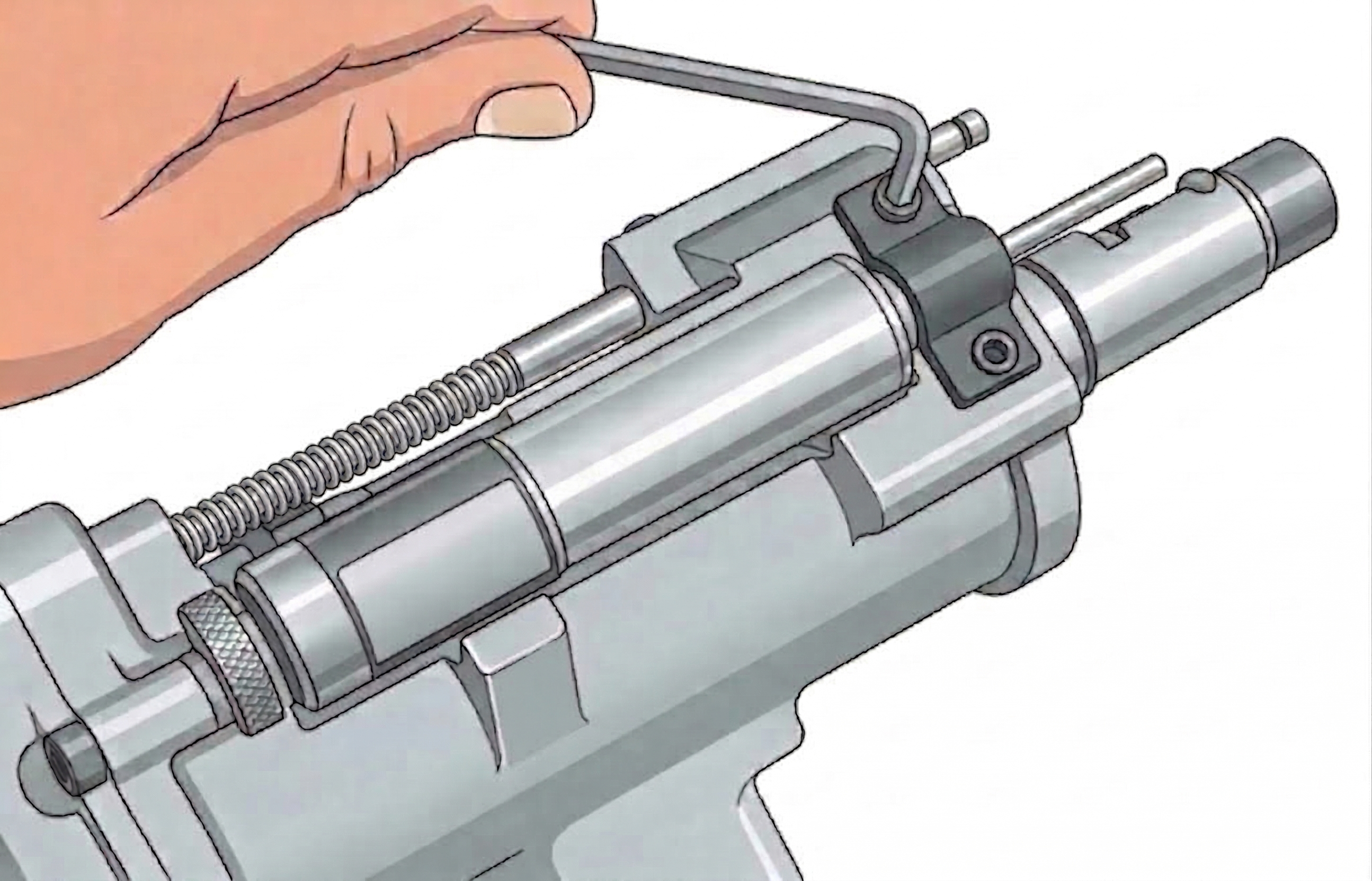 Step 1: Remove feed control piston support and piston