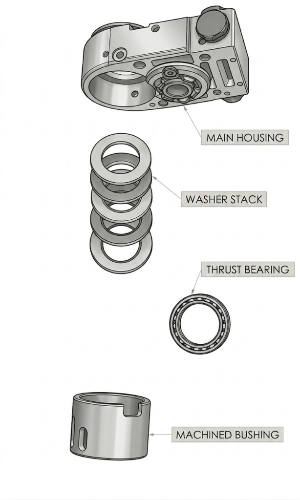 Parts removed from housings - spring collar, wave springs, bearings